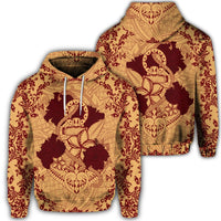 Hawaiian Anchor Hibiscus Flower Vintage Hoodie Red Orange Unisex Art - Polynesian Pride