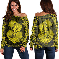 Hawaii Anchor Hibiscus Flower Vintage Women's Off Shoulder Sweater - AH - Yellow Black - Polynesian Pride