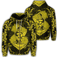 Hawaii Anchor Hibiscus Flower Vintage Zip Hoodie Yellow Unisex Art - Polynesian Pride