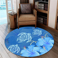 Hawaii Blue Hibiscus Turtle Polynesian Round Carpet - AH - Polynesian Pride