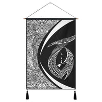 Hawaii Fish Hook Polynesian Hanging Poster - Circle Style White - AH Hanging Poster Cotton And Linen - Polynesian Pride