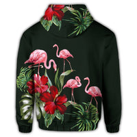Hawaii Hibiscus Flamingo Zip Hoodie - Polynesian Pride