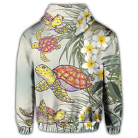 Hawaiian Honu Chibi Sea Plumeria Hoodie - Polynesian Pride