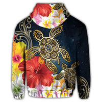 Hawaiian Honu Hibiscus Galaxy Hoodie - Polynesian Pride