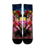 Hawaii Kanaka Colorful Hula Girl Crew Socks - Dinh Style - Polynesian Pride