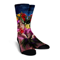Hawaii Kanaka Colorful Hula Girl Crew Socks - Dinh Style - Polynesian Pride