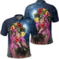 Hawaii Kanaka Colorful Hula Girl Polo Shirt Dinh Style Unisex Black - Polynesian Pride