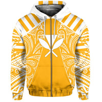 Hawaii Kanaka Football Jersey Polynesian Hoodie Zip Yellow & White Victor Style - Polynesian Pride
