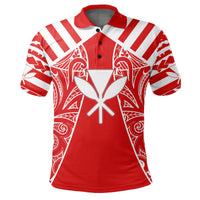Hawaii Kanaka Football Jersey Polynesian Polo Shirt Red and White Victor Style - Polynesian Pride