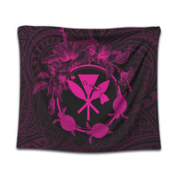 Hawaii Kanaka Turtle Hibiscus Polynesian Tapestry - Anthea Style Pink - AH Wall Tapestry Black - Polynesian Pride