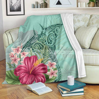 Hawaii Manta Ray Tropical Hibiscus Plumeria Premium Blankets - AH White - Polynesian Pride