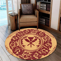 Hawaii Map Classic Floral Round Carpet Red - AH - Polynesian Pride