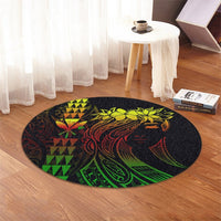 Hawaii Map Kanaka Polynesian Hula Girl Round Carpet Reggae - AH - J5R - Polynesian Pride