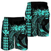Hawaii Map Kanaka Polynesian Hula Girl Men's Shorts Turquoise - AH - J5C - Polynesian Pride
