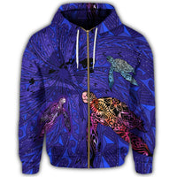 Hawaii Map Kanaka Turtle Zip Hoodie Volcano Style Galaxy - Polynesian Pride