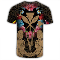 Hawaii Map Kanaka Two Men Holding Flag T Shirt Gold - Polynesian Pride