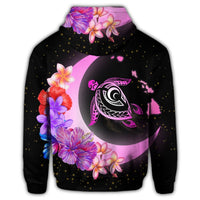 Hawaii Map Moon Star Turtle Plumeria Hibiscus Zip Hoodie - Polynesian Pride