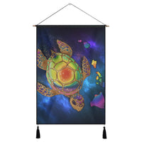 Hawaii Map Turtle Galaxy Hanging Poster - AH - Blue Hanging Poster Cotton And Linen - Polynesian Pride