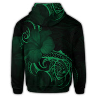 Hawaiian Map Turtle Hibiscus Divise Polynesian Hoodie Green - Polynesian Pride