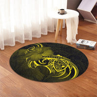 Hawaii Map Turtle Hibiscus Divise Polynesian Round Carpet Yellow - AH - Polynesian Pride