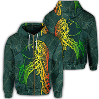 Hawaii Monstera Kalo Hula Girl Kanaka Maoli Zip Hoodie Unisex Art - Polynesian Pride