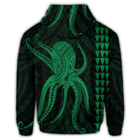 Hawaii Octopus KaKau Polynesian Zip Hoodie Green - Polynesian Pride