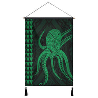 Hawaii Octopus KaKau Polynesian Hanging Poster - Green - AH Hanging Poster Cotton And Linen - Polynesian Pride