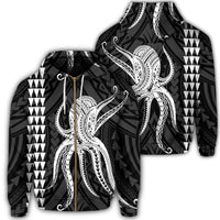 Hawaii Octopus KaKau Polynesian Zip Hoodie White Unisex Art - Polynesian Pride