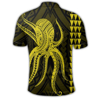 Hawaii Octopus KaKau Polynesian Polo Shirt Yellow - Polynesian Pride