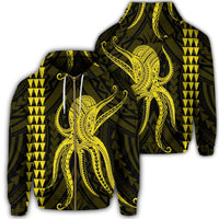 Hawaii Octopus KaKau Polynesian Zip Hoodie Yellow Unisex Art - Polynesian Pride