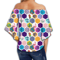 Hawaii Parrot Toucans Hummingbird Flamingo tropical Leaves Women's Off Shoulder Wrap Waist Top - AH - Polynesian Pride