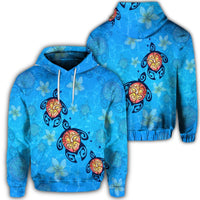 Hawaiian Plumeria Turtle In The Ocean Hoodie John Style Unisex Art - Polynesian Pride