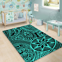 Hawaii Polynesian Hawaiian Style Tribal Tattoo Turquoise Area Rug - AH - Polynesian Pride