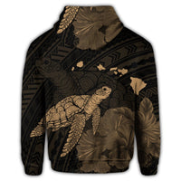 Hawaiian Polynesian Hibiscus Turtle Map Hoodie Gold - Polynesian Pride