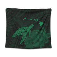 Hawaii Polynesian Hibiscus Turtle Map Tapestry Green - AH Wall Tapestry Black - Polynesian Pride