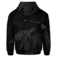 Hawaii Polynesian Hibiscus Turtle Map Zip Hoodie Grey - Polynesian Pride