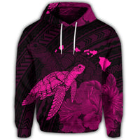 Hawaiian Polynesian Hibiscus Turtle Map Hoodie Pink - Polynesian Pride