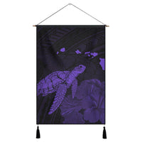 Hawaii Polynesian Hibiscus Turtle Map Hanging Poster Purple - AH Hanging Poster Cotton And Linen - Polynesian Pride