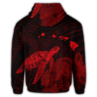 Hawaii Polynesian Hibiscus Turtle Map Zip Hoodie Red - Polynesian Pride