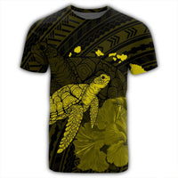 Hawaii Polynesian Hibiscus Turtle Map T Shirt Yellow - Polynesian Pride