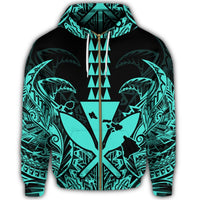Hawaii Polynesian Zip Hoodie Kanaka Kakau Alan Style Turquoise - Polynesian Pride