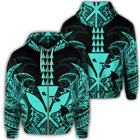 Hawaii Polynesian Zip Hoodie Kanaka Kakau Alan Style Turquoise Unisex Art - Polynesian Pride