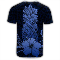 Hawaii Polynesian Pineapple Hibiscus T Shirt Blue - Polynesian Pride