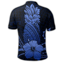 Hawaii Polynesian Pineapple Hibiscus Polo Shirt Blue - Polynesian Pride