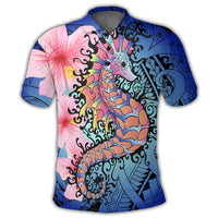 Hawaii Polynesian Pink Hibiscus Seahorse Polo Shirt - Polynesian Pride