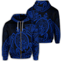Hawaii Polynesian Turtle Zip Hoodie Blue Unisex Art - Polynesian Pride