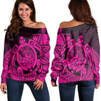 Hawaii Polynesian Turtle Women's Off Shoulder Sweater - Pink - AH Black - Polynesian Pride