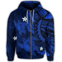 Hawaii Zip Hoodie Polynesian Turtle with Hibiscus Blue - Polynesian Pride
