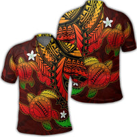 Hawaii Polynesian Turtle Hibiscus Polo Shirt Color Flag AH Unisex Black - Polynesian Pride