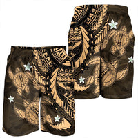 Hawaii Polynesian Turtle Hibiscus Men's Shorts - Gold - AH - Polynesian Pride